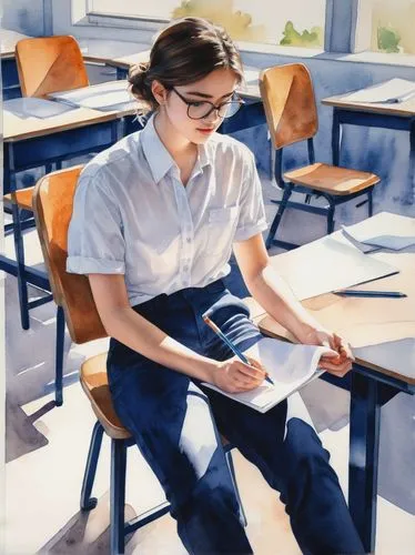 girl studying,study,girl at the computer,girl drawing,estudiante,pedagogue,academic,secretarial,student,ritsuko,tutor,schoolteacher,pedagogically,digital painting,jasinski,kunstgewerbeschule,studyworks,girl sitting,schoolkid,a uniform,Illustration,Paper based,Paper Based 25