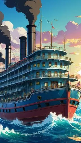 ocean liner,oceanliner,mauretania,westerdam,aquitania,sea fantasy,britannic,troopship,steamship,caravel,passenger ship,cruiseliner,cruise ship,steamships,titantic,star line art,azamara,ship travel,commandeer,schoolship,Illustration,Japanese style,Japanese Style 03