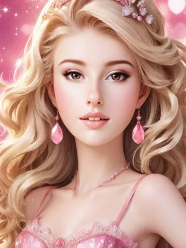 doll's facial features,barbie doll,pink beauty,barbie,princess' earring,female doll,Digital Art,Anime