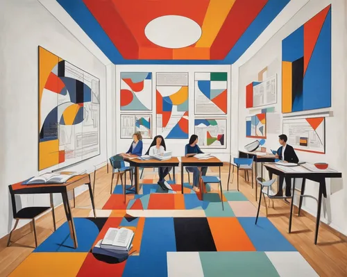 art academy,study room,classroom,children studying,class room,athens art school,breakfast table,parcheesi,kitchen table,school design,board room,children's room,mondrian,men sitting,meticulous painting,painting pattern,meeting room,painting technique,conference room,montessori,Art,Artistic Painting,Artistic Painting 44