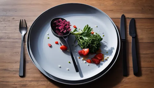 Imagine a romantic dinner date where a springform pan plays a crucial role.,food styling,cow waygu pan,wooden plate,water lily plate,tableware,salad plate,black plates,serveware,dinnerware set,food ph