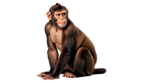 Monkey, brown fur, muscular body, strong arms, long tail, white teeth, bright eyes, relaxed posture, sitting on floor, rounded buttocks, smooth skin, soft lighting, 3/4 composition, warm color tone, c