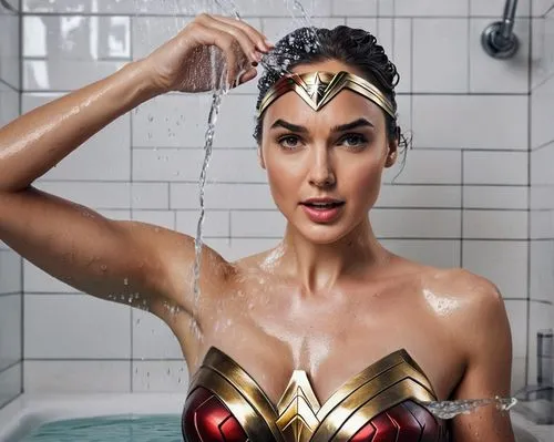 wonderwoman,wonder woman,wonder woman city,shower curtain,super woman,super heroine,shower head,lasso,photoshoot with water,bath with milk,bath accessories,tub,bathtub accessory,brie,milk bath,bathtub,wonder,water bath,shampoo,the girl in the bathtub,Unique,Design,Knolling