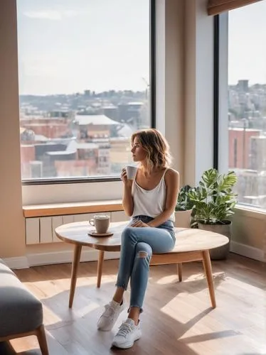 woman drinking coffee,window sill,apartment lounge,shared apartment,work from home,windowsill,girl with cereal bowl,sky apartment,window view,paris balcony,woman sitting,work at home,block balcony,apartment,cuppa,tea zen,penthouses,bedroom window,smartsuite,remote work,Illustration,Black and White,Black and White 26