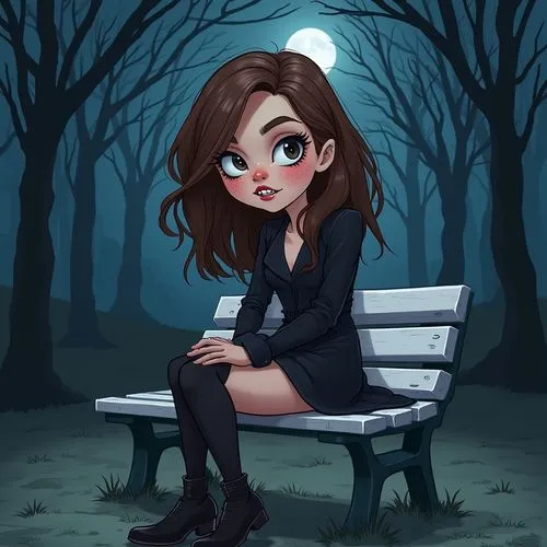 gothic woman,autumn icon,autumn background,cute cartoon image,park bench,sitting on a chair,Photography,Documentary Photography,Documentary Photography 06