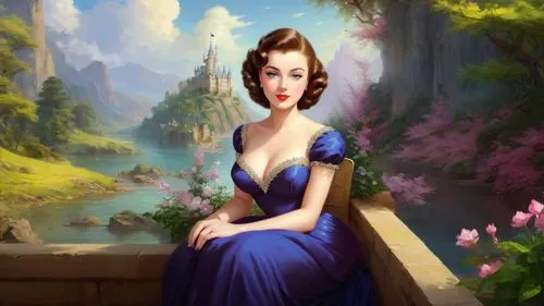 maureen o'hara - female,megara,belle,cinderella,disney rose,fantasy picture,duchesse,cendrillon,la violetta,girl in a long dress,magnolia,portrait background,background ivy,rapunzel,leighton,disneyfied,fairy tale character,fantasy portrait,fantasyland,fantasia