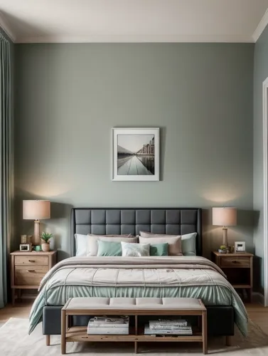 bed room witn degradation color mint green,sage green,bedstead,limewood,danish room,fromental,headboards,bedroom,chambre,headboard,guest room,guestroom,danish furniture,bedroomed,bedchamber,zoffany,be