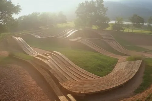 landscape design, nature, on mountain, architectural rendering.,wooden track,halfpipe,half pipe,flatland bmx,half-pipe,bmx racing,downhill mountain biking,motocross schopfheim,mountain bike racing,iri