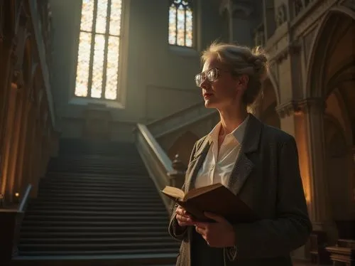 blonde woman reading a newspaper,librarian,bedelia,clergywoman,portrait of christi,girl studying,ecclesiastic,evensong,mdiv,liturgist,hymn book,bibliographer,interconfessional,evangelischer,churchwarden,praying woman,pcusa,librarians,compline,light of art,Photography,General,Realistic