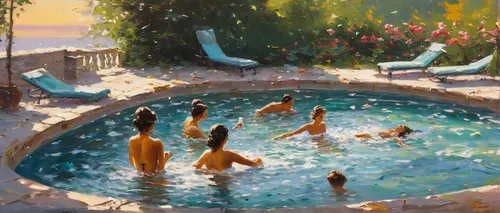 swimming people,swimming pool,outdoor pool,thermal spring,bathing,thermal bath,pool bar,swim ring,medley swimming,pool,young swimmers,swimming,pool water,aqua studio,swimmers,oil painting,swimmer,flamingos,poolside,water park,Conceptual Art,Oil color,Oil Color 06