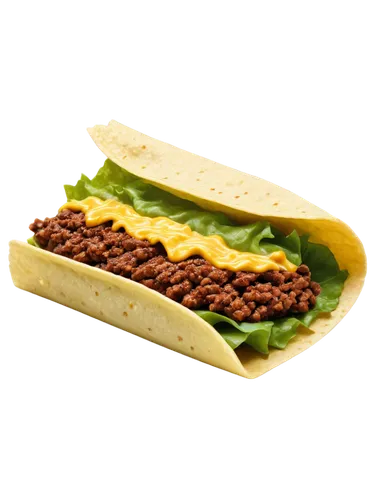 Crunchy taco, Mexican food, yellow corn tortilla, seasoned ground beef, melted cheese, lettuce, diced tomatoes, sour cream, cilantro, solo, close-up, shallow depth of field, warm lighting, vibrant col