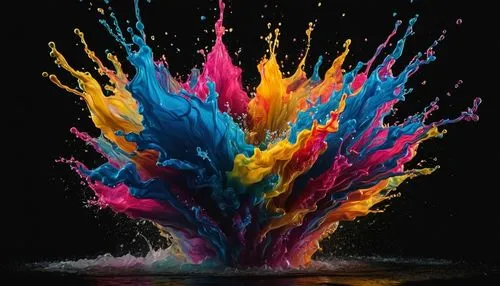 Vibrant Liquid Explosion On Black Background, horizontal ,colorful tree of life,splash paint,colorful water,splash photography,splash of color,colorful background,the festival of colors,crayon backgro