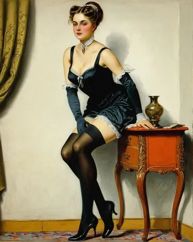 woman sitting,pin-up girl,mademoiselle,currin,chromolithography,boilly,domergue,vintage woman,pin-up model,retro pin up girl,pin ups,bonnat,housemaid,pin up girl,bluestocking,woman with ice-cream,vaudeville,coquette,leboutillier,vintage art,Conceptual Art,Fantasy,Fantasy 04