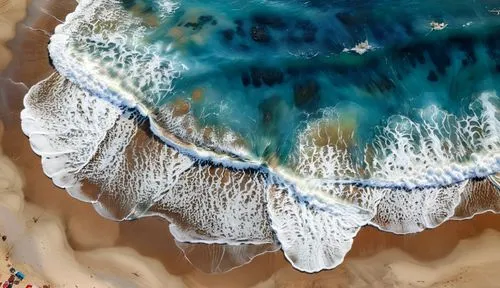 an aerial po of waves in the ocean and sand,watercolor seashells,blue caves,blue sea shell pattern,meltwater,tangye,velella,Illustration,Paper based,Paper Based 04