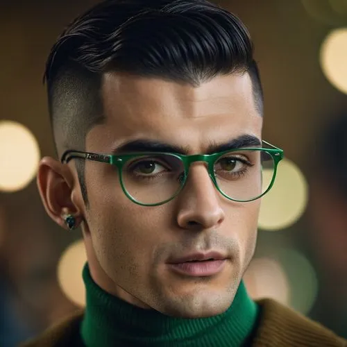 frankmusik,red green glasses,silver framed glasses,zarembski,gianfrancesco,smart look,Photography,General,Cinematic