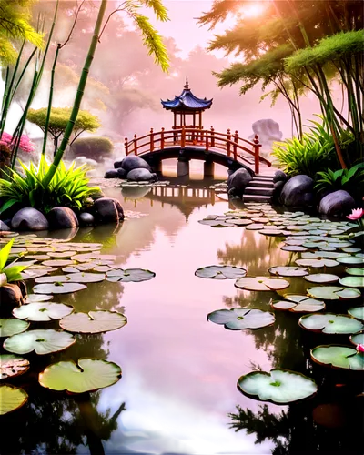 lily pond,japanese garden,garden pond,japan garden,lotus pond,landscape background,japanese garden ornament,koi pond,lilly pond,japan landscape,pond flower,fish pond,water lotus,lotus on pond,pond,beautiful japan,golden pavilion,world digital painting,wishing well,tranquility,Conceptual Art,Fantasy,Fantasy 24