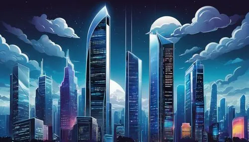 futuristic landscape,coruscant,cybercity,monoliths,ctbuh,supertall,skyscrapers,capcities,skyscraping,skycraper,megacorporations,arcology,sky city,cybertown,homeworlds,megacorporation,futuristic architecture,metropolis,skyscraper,sci fiction illustration,Unique,Design,Sticker