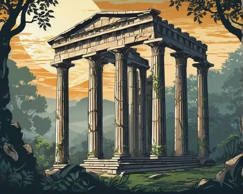 artemis temple,greek temple,pillars,mausoleum ruins,roman temple,temple of diana,columns,necropolis,ruins,three pillars,doric columns,pillar,panagora,ancient city,ancient ruins,temple of hercules,acropolis,the ruins of the,mausolea,walhalla,Unique,Design,Sticker