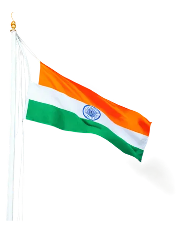 Indian tricolor flag, vertical orientation, waving gently, bright saffron, white, and green colors, intricate embroidery, golden thread, detailed fabric texture, soft sunlight, shallow depth of field,