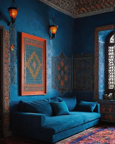 moroccan pattern,marrakesh,majorelle blue,morocco,marrakech,persian architecture,ornate room,interior decor,blue room,riad,iranian architecture,ottoman,moorish,persian norooz,interior decoration,decor,morocco lanterns,islamic pattern,arabic background,moroccan paper,Illustration,Abstract Fantasy,Abstract Fantasy 19