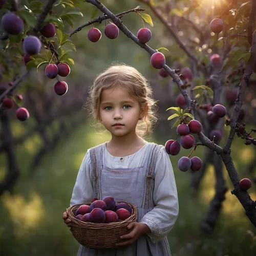 Describe the intense fragrance of a ripe plum in a peaceful orchard,girl picking apples,picking apple,plums,apple orchard,apple trees,apple harvest,plum,orchard,apple tree,european plum,pluot,orchards