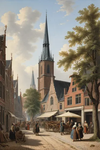 delft,bremen town musicians,bremen,lübeck,speicherstadt,kefermarkt,luneburg,unterer marktplatz,street scene,city of münster,andreas achenbach,market place,ulm,aachen,marketplace,medieval street,rendsburg,flemish,medieval market,church painting,Illustration,American Style,American Style 03