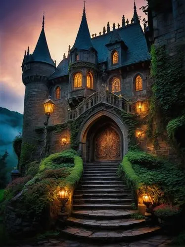 fairytale castle,fairy tale castle,haunted castle,dracula castle,ghost castle,fairy tale,castle of the corvin,hogwarts,gold castle,medieval castle,fairytale,castle,a fairy tale,witch's house,gothic style,castles,knight's castle,castlelike,fantasy picture,chateaux,Illustration,Retro,Retro 13