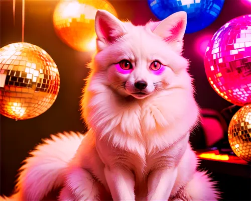 christmas balls background,light fur,christmas fox,prism ball,disco ball,white fox,furta,disco,christmasbackground,volf,christmas background,wolpaw,fayre,derivable,samoyed,wofl,starclan,samoyedic,colored lights,glitzier,Illustration,Realistic Fantasy,Realistic Fantasy 38