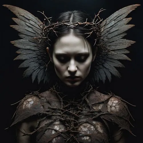 crown of thorns,crown-of-thorns,dark angel,dryad,seven sorrows,the enchantress,faery,splintered,angel of death,dark art,black angel,gothic portrait,shamanic,fallen angel,thorns,shaman,headdress,faerie,archangel,wilted,Photography,Artistic Photography,Artistic Photography 13