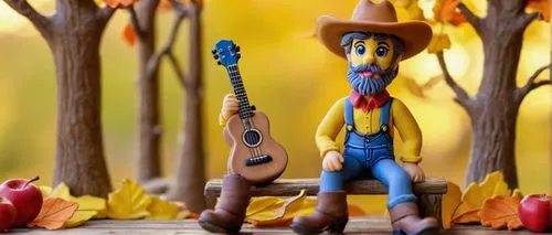 country song,clay animation,woody plant,bluegrass,banjo player,autumn background,banjo bolt,country-western dance,minions guitar,sock and buskin,folk music,geppetto,thanksgiving background,pinocchio,guitar player,cartoon flowers,cowboy beans,cavaquinho,scarecrow,toy's story,Unique,3D,Clay