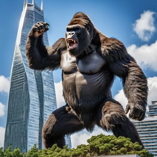 King Kong attacking the Eiphel tower ,kong,king kong,gorilla,ape,silverback,great apes,lotte world tower,shinjuku,gorilla soldier,chimpanzee,digital compositing,skycraper,anthropomorphized animals,hig