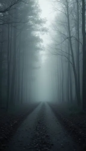 foggy forest,haunted forest,forest road,foggy landscape,dense fog,the mystical path,Photography,General,Realistic