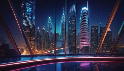 dubai marina,dubai,doha,dubia,futuristic landscape,dubay,cybercity,futuristic architecture,dhabi,abu dhabi,mubadala,wallpaper dubai,qatar,tallest hotel dubai,cyberport,cityscape,largest hotel in dubai,city at night,guangzhou,light trails,Illustration,Retro,Retro 10