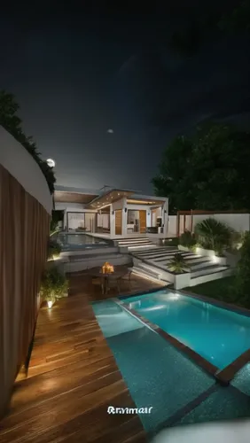 an empty swimming pool in the evening,3d rendering,landscape design sydney,renderings,landscape designers sydney,garden design sydney,residencial