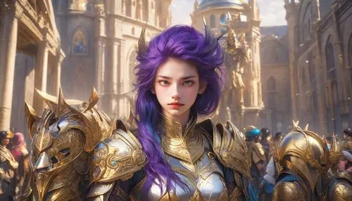 violet head elf,paladin,lavendar,gold and purple,purple and gold,sterntaler,medusa,fantasy portrait,female warrior,mezzelune,la violetta,gara,lux,violet,libra,emperor,viola,eufiliya,fantasia,fantasy art,Photography,Realistic