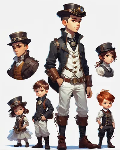 steampunk,boy's hats,nautical children,pilgrim,chimney sweep,sailors,gentleman icons,victorian style,the victorian era,victorian,indiana jones,airships,hatter,park ranger,brown sailor,officers,naval officer,sparrows family,sheriff,police uniforms,Conceptual Art,Fantasy,Fantasy 19