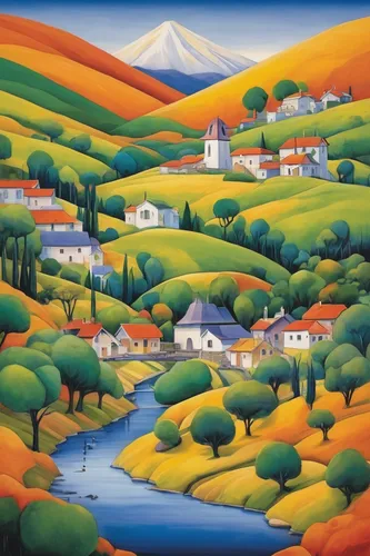 mountain village,khokhloma painting,italian painter,asturias,landscape,alentejo,mountain scene,tuscan,bovino,douro,river landscape,mountain landscape,panoramic landscape,lombardy,rural landscape,mountainous landscape,transilvania,braque d'auvergne,armenia,arroyo,Art,Artistic Painting,Artistic Painting 21