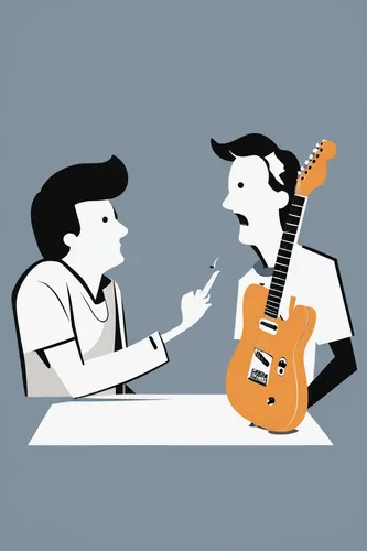 musicians,cavaquinho,guitar player,arguing,rock paper scissors,retro 1950's clip art,rock music,classical guitar,negotiation,rock band,interpreter,chords,vector illustration,talking,guitar accessory,conversation,handshake icon,slide guitar,jazz guitarist,blues and jazz singer,Illustration,Vector,Vector 01