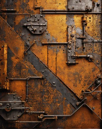 metal rust,rusting,rusty door,rusted,iron door,steel door,industrial security,scrap iron,rust-orange,compactor,yellow machinery,scrap metal,rusty chain,metallurgy,corroded,combination lock,metal gate,corrosion,machinery,two-stage lock,Conceptual Art,Daily,Daily 06