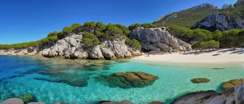 Describe the breathtaking beauty of Cala Goloritz￨'s crystal-clear waters and pristine white sandy beach.,sardinia,balearic islands,the balearics,cala gonone,mallorca,balearica,south france,costa brav