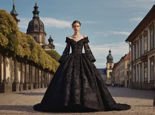 Create a romantic scene in Fulda.,ball gown,evening dress,gothic fashion,overskirt,gothic dress,dress walk black,victorian style,victorian lady,quinceanera dresses,victorian fashion,gown,hoopskirt,ele