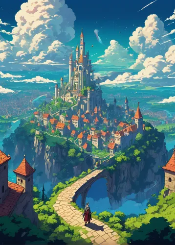 fantasy city,fairy tale castle,fantasy world,knight's castle,fantasy landscape,fairytale castle,3d fantasy,knight village,castle,fairy tale,castel,dream world,gold castle,bird kingdom,summit castle,castles,magical adventure,fairy chimney,a fairy tale,fairy world,Illustration,Vector,Vector 21