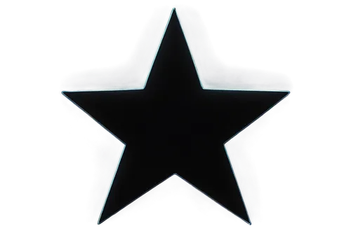 Black star, 5-pointed, shiny surface, reflective metallic material, sharp edges, pointed tips, glowing center, soft glow effect, dark background, simple composition, 2D illustration style, bold lines,