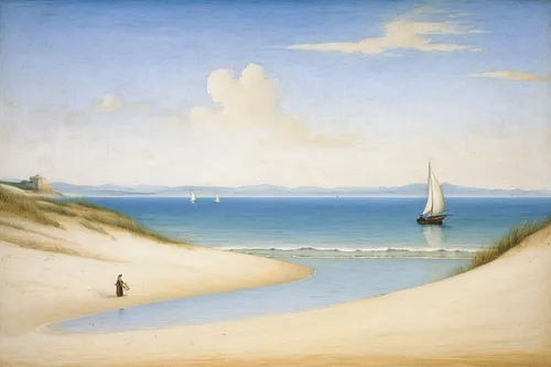 landscape with sea,beach landscape,coastal landscape,sea landscape,man at the sea,dune landscape,boat landscape,small boats on sea,the touquet,dune sea,el mar,joseph turner,boat on sea,regatta,seascape,sailing boats,the sand dunes,san dunes,high-dune,lev lagorio,Art,Classical Oil Painting,Classical Oil Painting 03