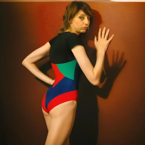 standing, wearing a leotard,retro woman,jennette,rajskub,bodypaint,bodypainting,lindsey stirling,photo session in bodysuit,pop art woman,layla,pop art girl,vanwyngarden,asuka,multi coloured,retro girl