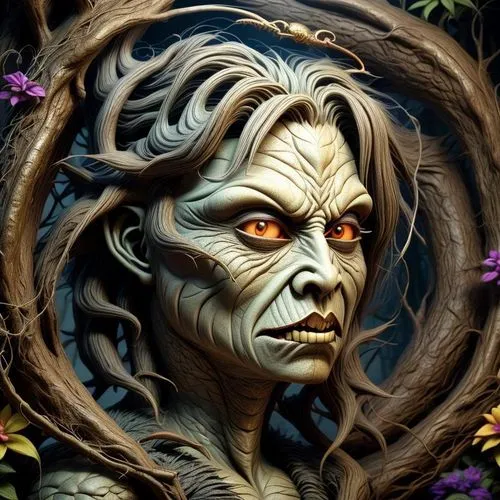 dark elf,white walker,fantasy portrait,bodypainting,fantasy art,body painting,avatar,orc,artemisia,shamanic,fractalius,vanitas,shamanism,raven sculpture,undead warlock,gorgon,kadala,medusa,widow flower,sculpt