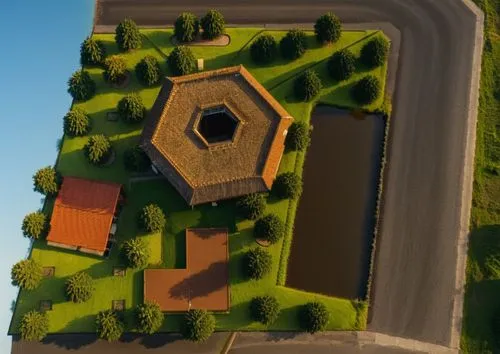 lowpoly,hexagon,low poly,roundabout,highway roundabout,house roofs,ziggurat,from above,graecorum,building valley,mausoleum ruins,large home,overbuilding,paved square,industrial ruin,besiege,roofs,view