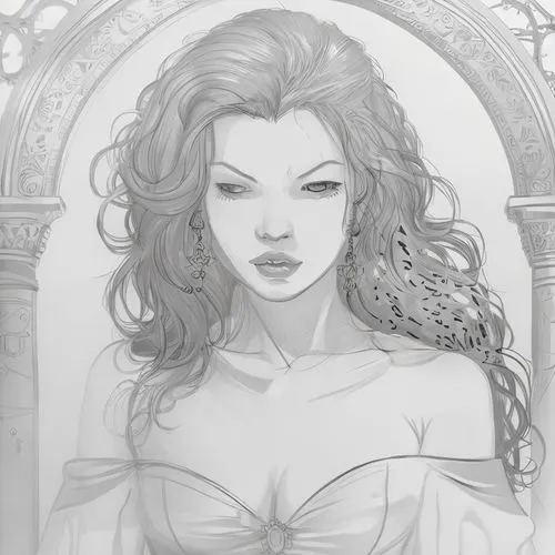 merida,vampire lady,medusa,vampire woman,venetia,poison ivy,rusalka,bride,bridal,bridal veil,art nouveau,cybele,fantasy portrait,ivy,dead bride,magnolia,lineart,aphrodite,fantasy woman,siren,Design Sketch,Design Sketch,Character Sketch