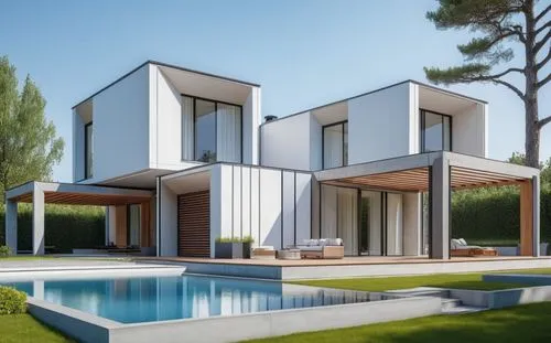 Modern luxury house,กลางสวน,ร่มรื่น,สีขาว สีเทา,ต้นไม้ใหญ่,modern house,modern architecture,prefab,cubic house,immobilier,vivienda,3d rendering,duplexes,smart house,homebuilding,inmobiliaria,prefabric