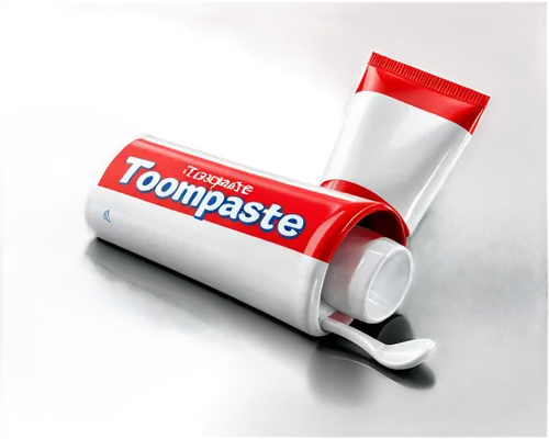 Toothpaste logo, white tube, red cap, silver accents, modern design, bold font, circular shape, shiny surface, 3D rendering, close-up shot, bright lighting, vibrant colors, gradient effect, glossy fin